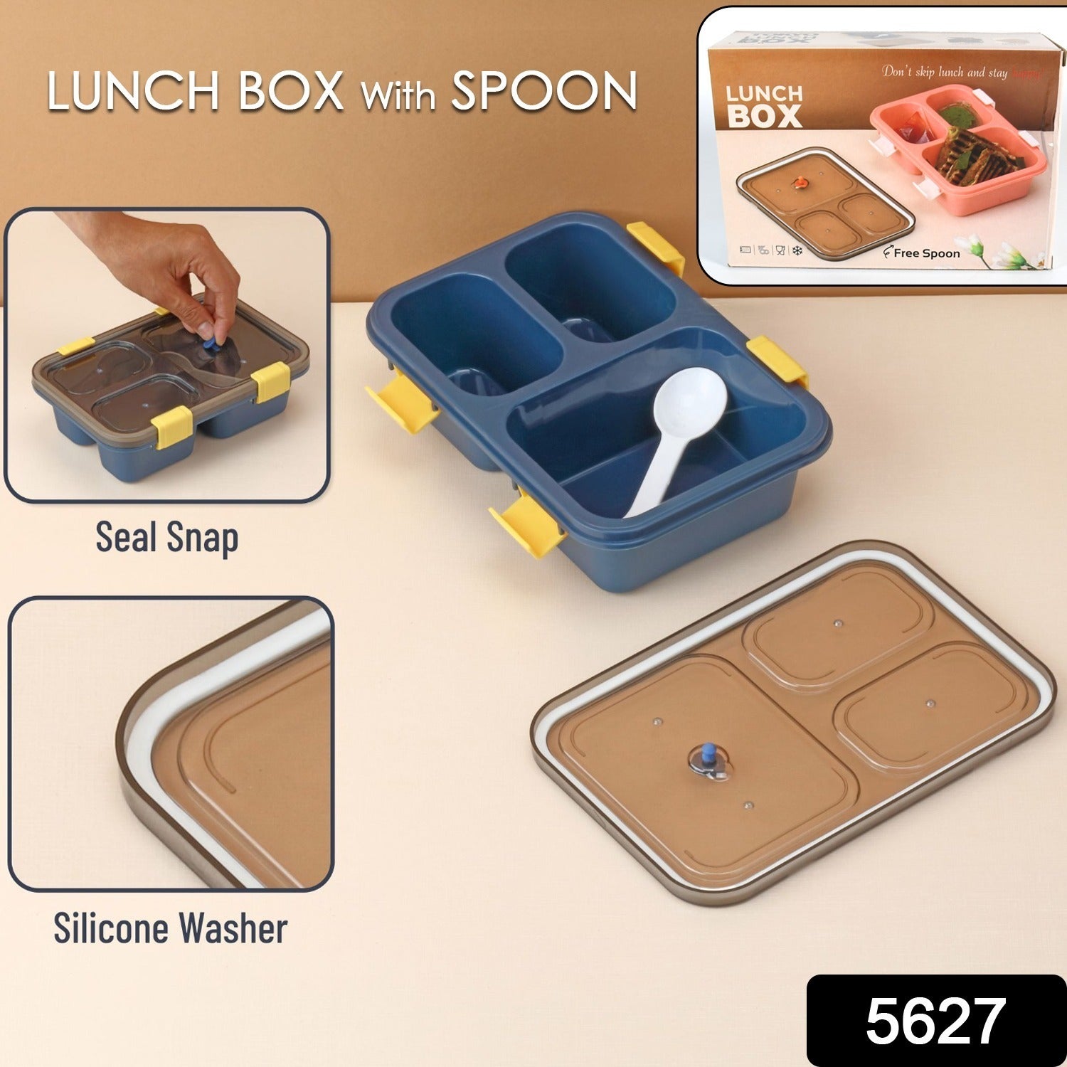 5627 Plastic Lunch Box for Kids, Lunch Box for Kids 3 Compartment Insulated Lunch Box Tiffin Box for Boys, Girls, School & Office Men (3 Compartment Lunch Box) 5627 Plastic Lunch Box for Kids, Lunch Box for Kids 3 Compartment Insulated Lunch Box Tiffin Box for Boys, Girls, School & Office Men (3 Compartment Lunch Box)